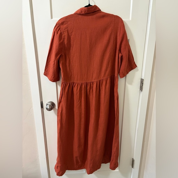 Poetry Collared Button-Down Linen Dress, Burnt Orange, Women's Size 8 - Picture 4 of 12